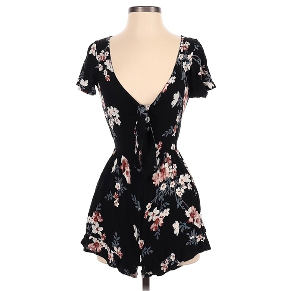 AEO Self-Tie Black Floral Romper - Picture 3 of 6